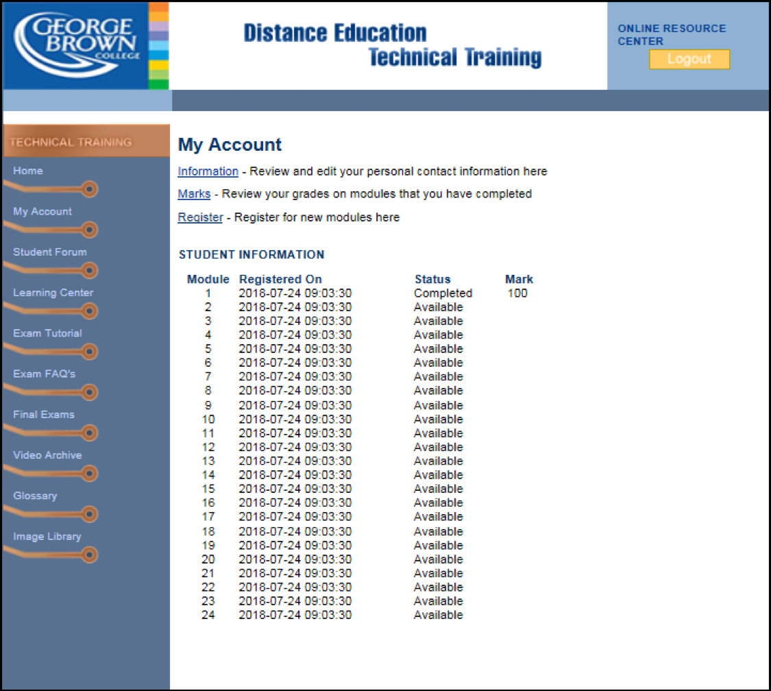 Student Portal screenshot to view exam results.